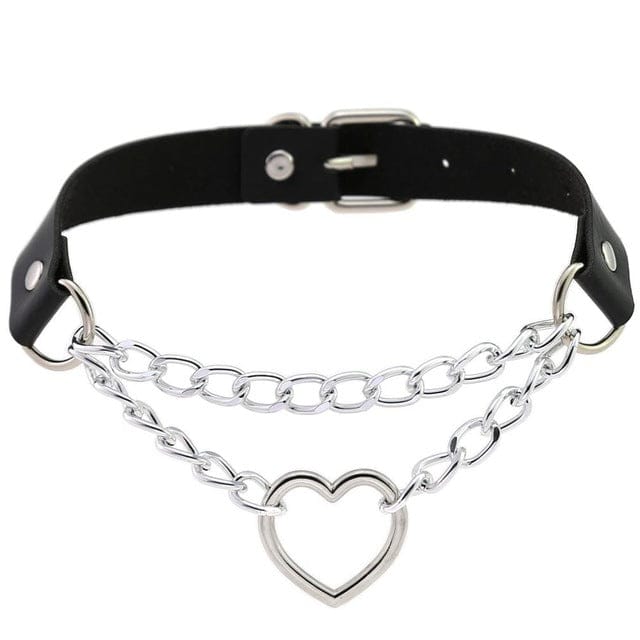 Kawaii Goth Heart Chain Choker | 16 Colours black null The Kawaii Shoppu