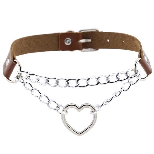 Kawaii Goth Heart Chain Choker | 16 Colours brown null The Kawaii Shoppu