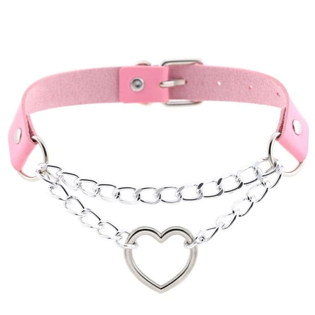 Kawaii Goth Heart Chain Choker | 16 Colours pink null The Kawaii Shoppu