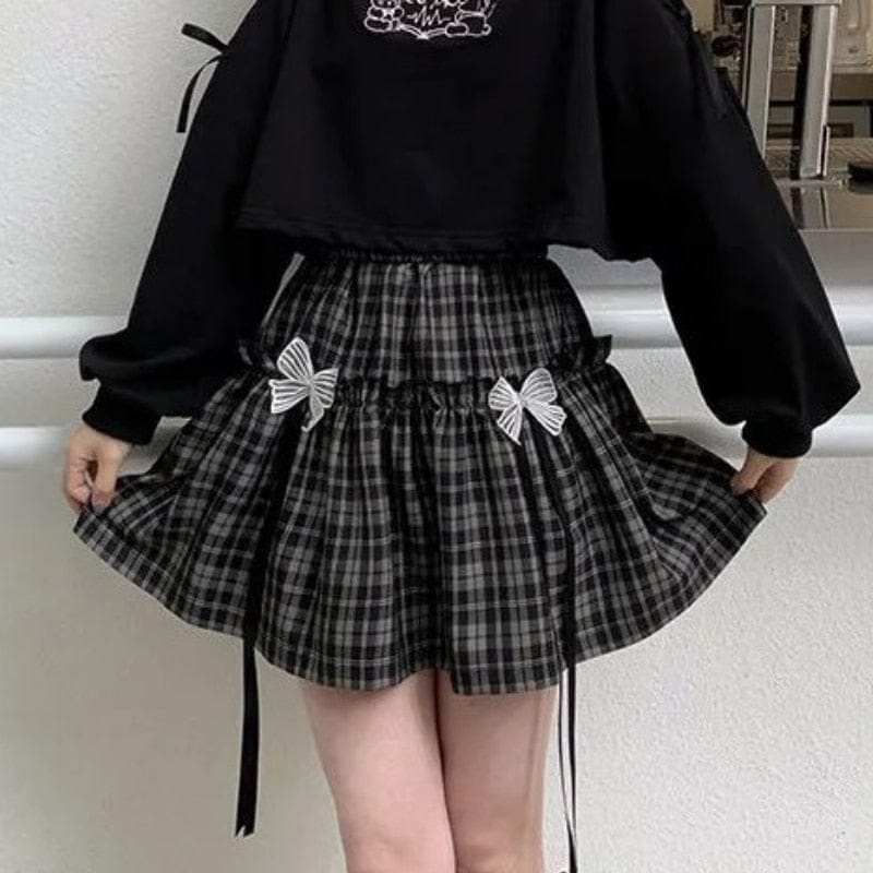 Kawaii Goth Plaid Bow Skirt Black Plaid Fashion The Kawaii Shoppu