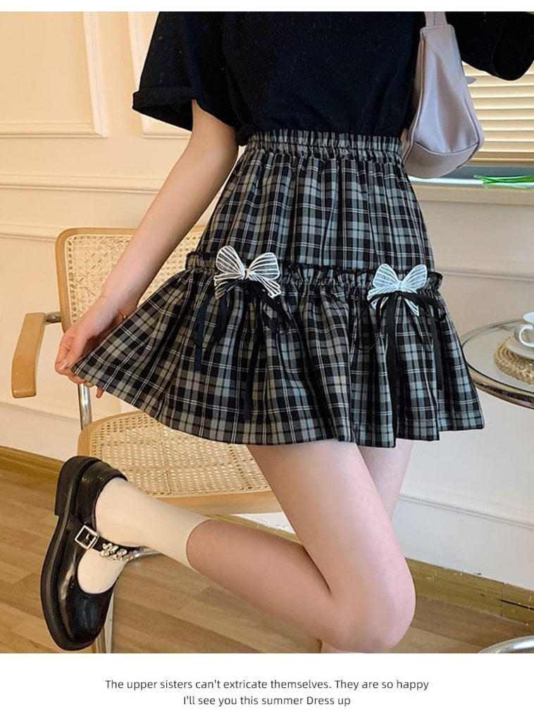 Kawaii Goth Plaid Bow Skirt Black Plaid Fashion The Kawaii Shoppu