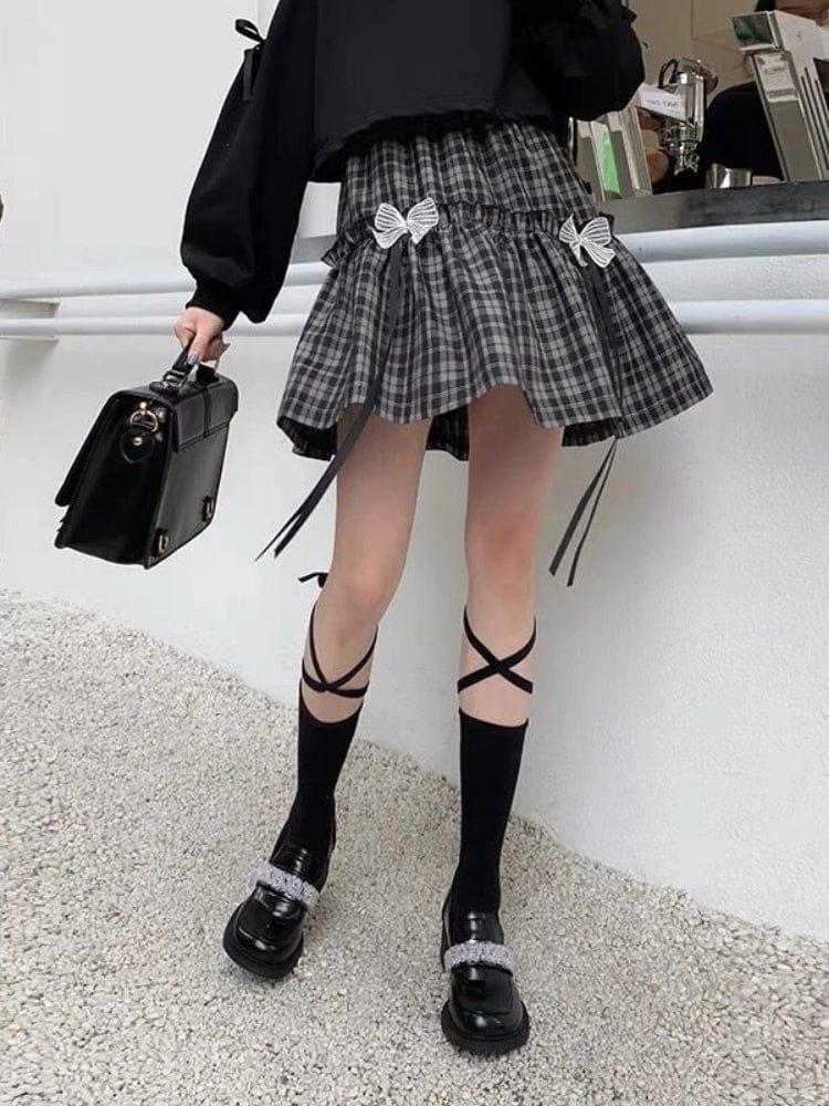 Kawaii Goth Plaid Bow Skirt Black Plaid Fashion The Kawaii Shoppu