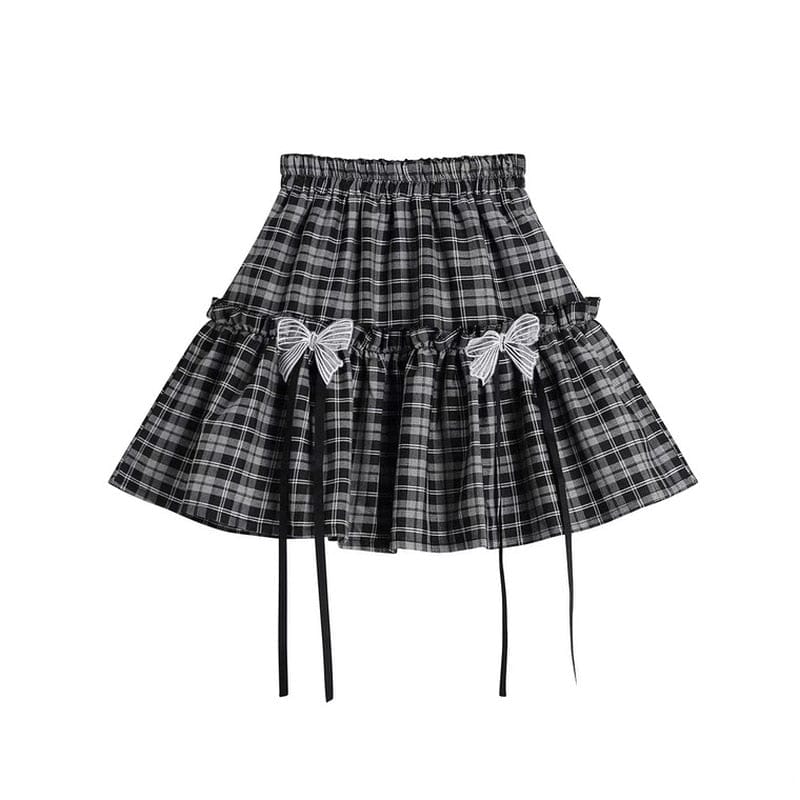 Kawaii Goth Plaid Bow Skirt Black Plaid Fashion The Kawaii Shoppu