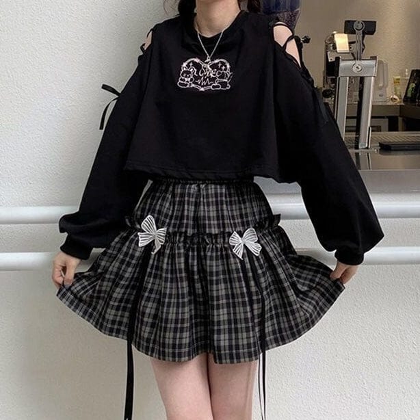 Kawaii Goth Plaid Bow Skirt Black Plaid Fashion The Kawaii Shoppu