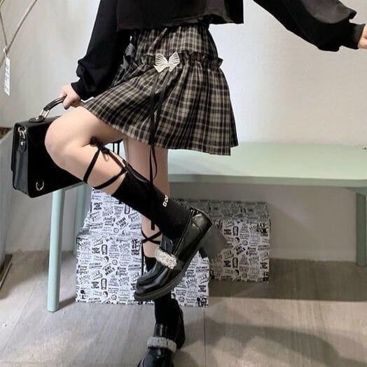 Kawaii Goth Plaid Bow Skirt Black Plaid Fashion The Kawaii Shoppu