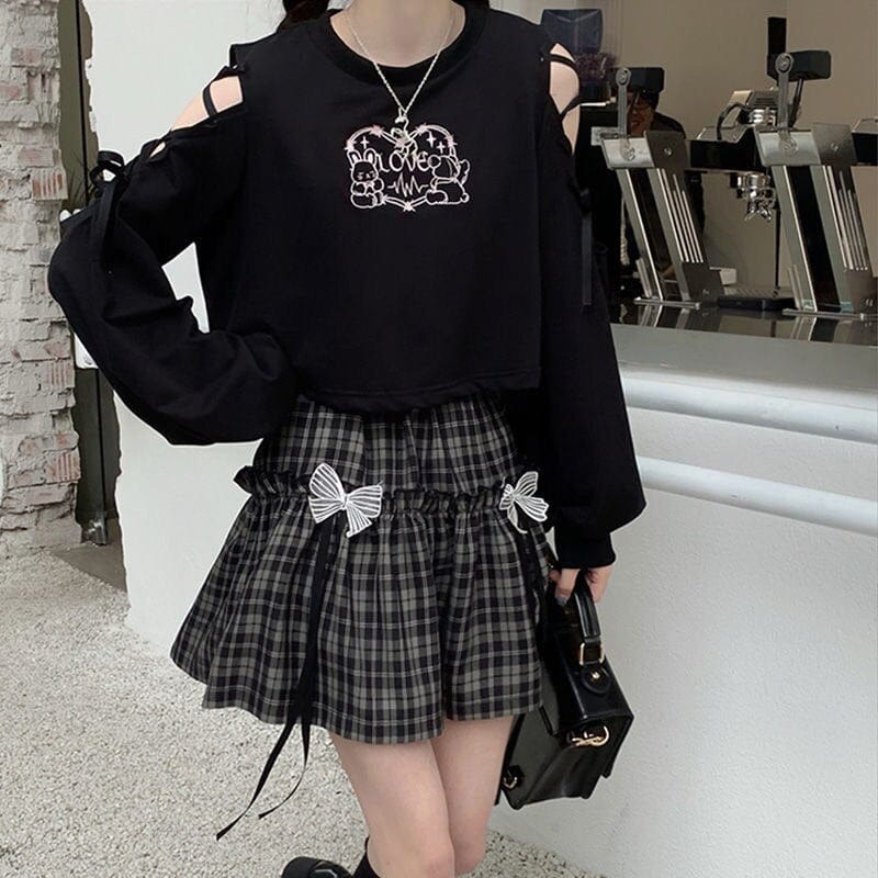 Kawaii Goth Plaid Bow Skirt Black Plaid Fashion The Kawaii Shoppu