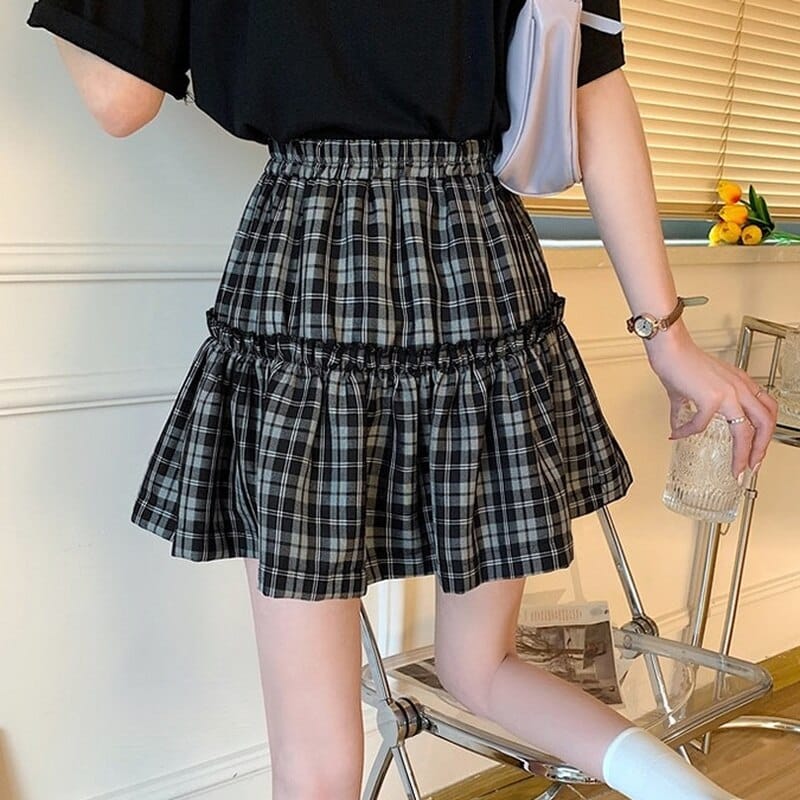 Kawaii Goth Plaid Bow Skirt Black Plaid Fashion The Kawaii Shoppu