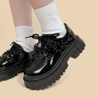 Kawaii Goth PVC Chunky Brogue Shoe Black Shoes by The Kawaii Shoppu | The Kawaii Shoppu