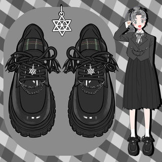 Kawaii Goth PVC Chunky Brogue Shoe Black Shoes by The Kawaii Shoppu | The Kawaii Shoppu