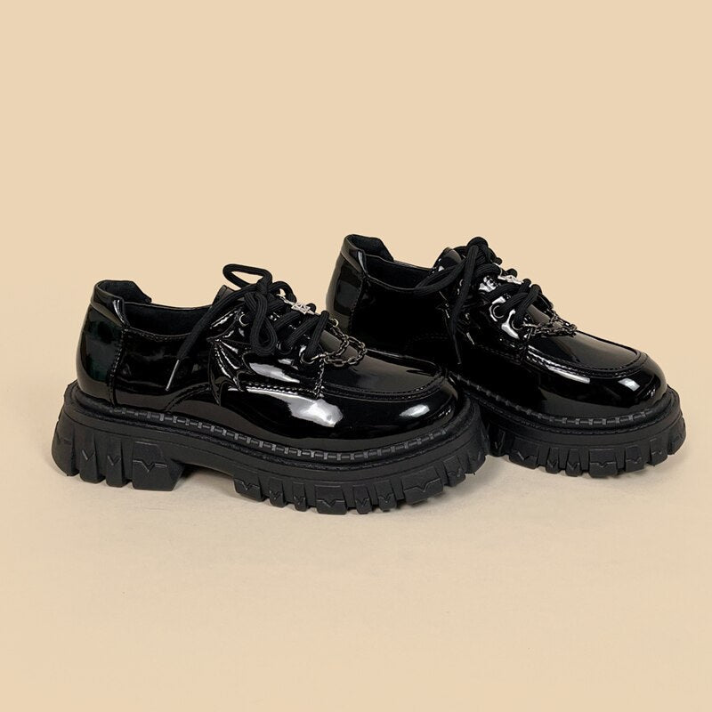 Kawaii Goth PVC Chunky Brogue Shoe Black Shoes by The Kawaii Shoppu | The Kawaii Shoppu