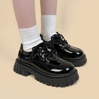 Kawaii Goth PVC Chunky Brogue Shoe Black Shoes by The Kawaii Shoppu | The Kawaii Shoppu