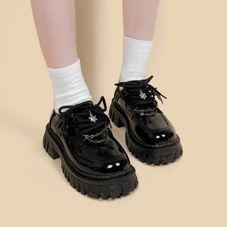 Kawaii Goth PVC Chunky Brogue Shoe Black Shoes by The Kawaii Shoppu | The Kawaii Shoppu