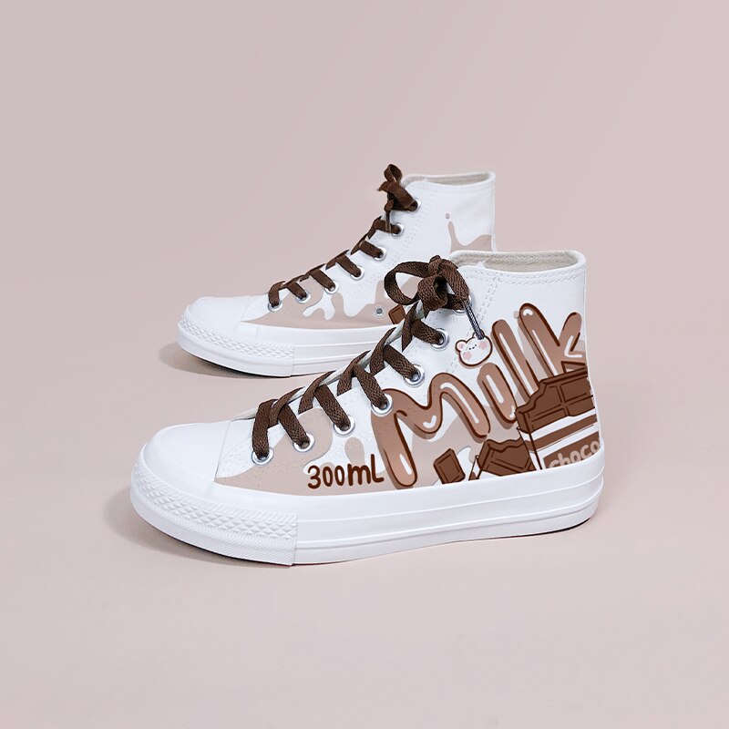 Kawaii Milk Chocolate Hi Top Canvas Sneaker Shoe Shoes by The Kawaii Shoppu | The Kawaii Shoppu