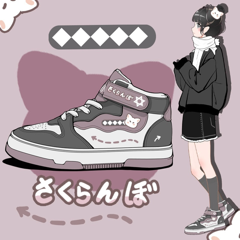 Kawaii Neko Chunky Sneaker Skater Shoe White Shoes by The Kawaii Shoppu | The Kawaii Shoppu