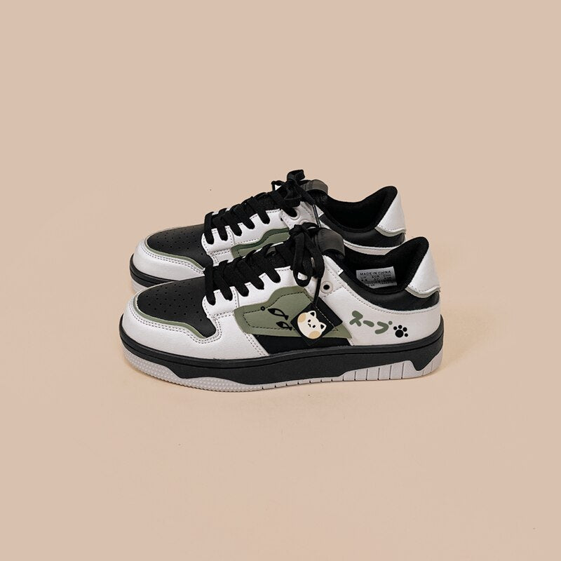 Kawaii Neko Green black Chunky Sneaker Skater Shoe White by The Kawaii Shoppu | The Kawaii Shoppu