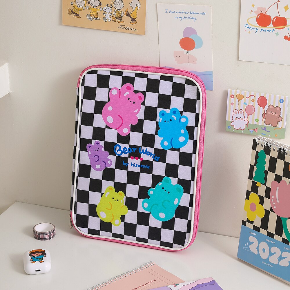 Kawaii Pastel Stationery Checkered Laptop Folder black Stationery by The Kawaii Shoppu | The Kawaii Shoppu