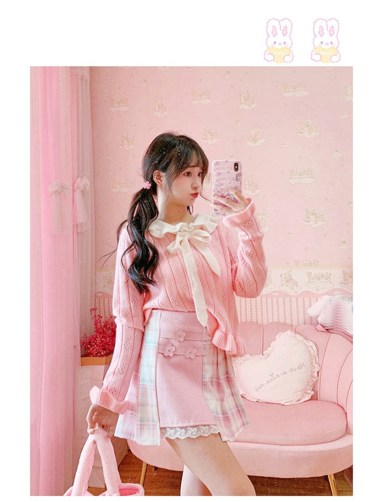 Kawaii Patchwork Plaid Sakura Skirt Pink Clothing and Accessories The Kawaii Shoppu