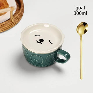 Kawaii Pet Coffee Mug with Lid – Ceramic Breakfast Cup 300ml