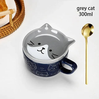 Kawaii Pet Coffee Mug with Lid – Ceramic Breakfast Cup 300ml