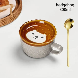 Kawaii Pet Coffee Mug with Lid – Ceramic Breakfast Cup 300ml