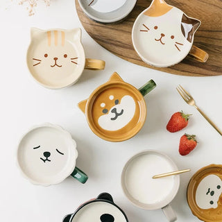 Kawaii Pet Coffee Mug with Lid – Ceramic Breakfast Cup 300ml