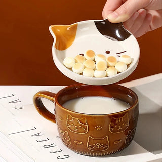 Kawaii Pet Coffee Mug with Lid – Ceramic Breakfast Cup 300ml
