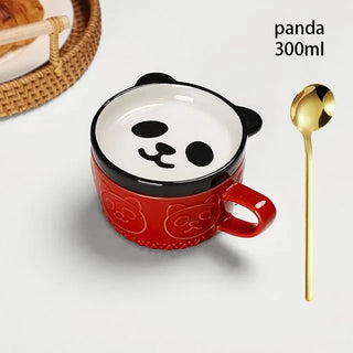 Kawaii Pet Coffee Mug with Lid – Ceramic Breakfast Cup 300ml