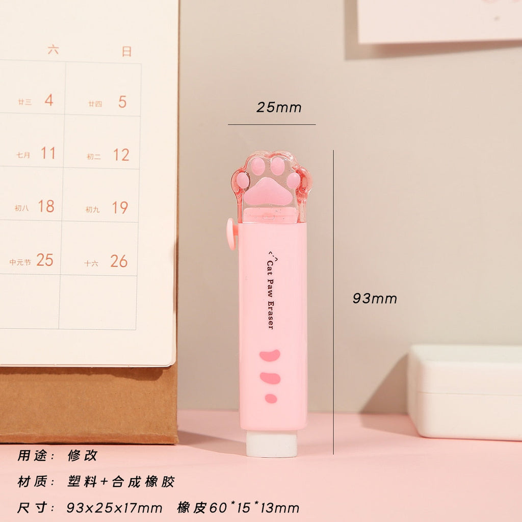 Kawaii Push-pull Design Cat Paw Portable Rubber Eraser Pink Stationery by The Kawaii Shoppu | The Kawaii Shoppu