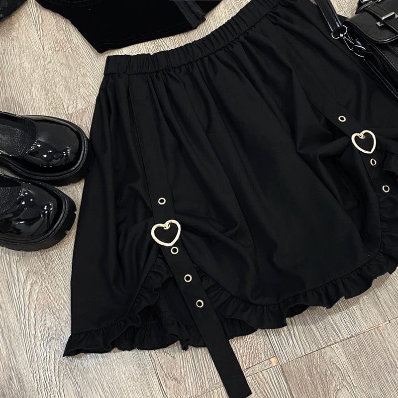 Kawaii Ruffle High Waist Heart Belt Skirt One Size Clothing and Accessories The Kawaii Shoppu