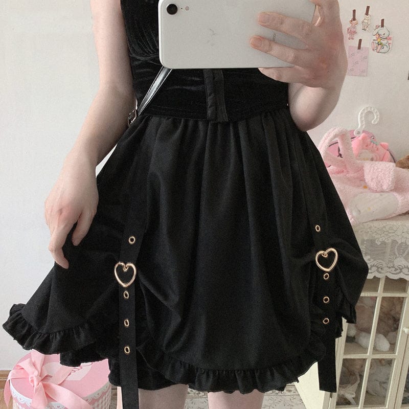 Kawaii Ruffle High Waist Heart Belt Skirt One Size Clothing and Accessories The Kawaii Shoppu