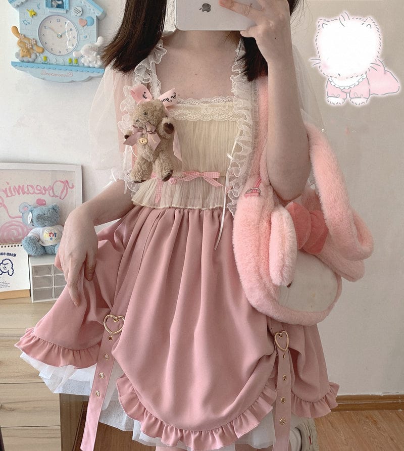 Kawaii Ruffle High Waist Heart Belt Skirt One Size Clothing and Accessories The Kawaii Shoppu