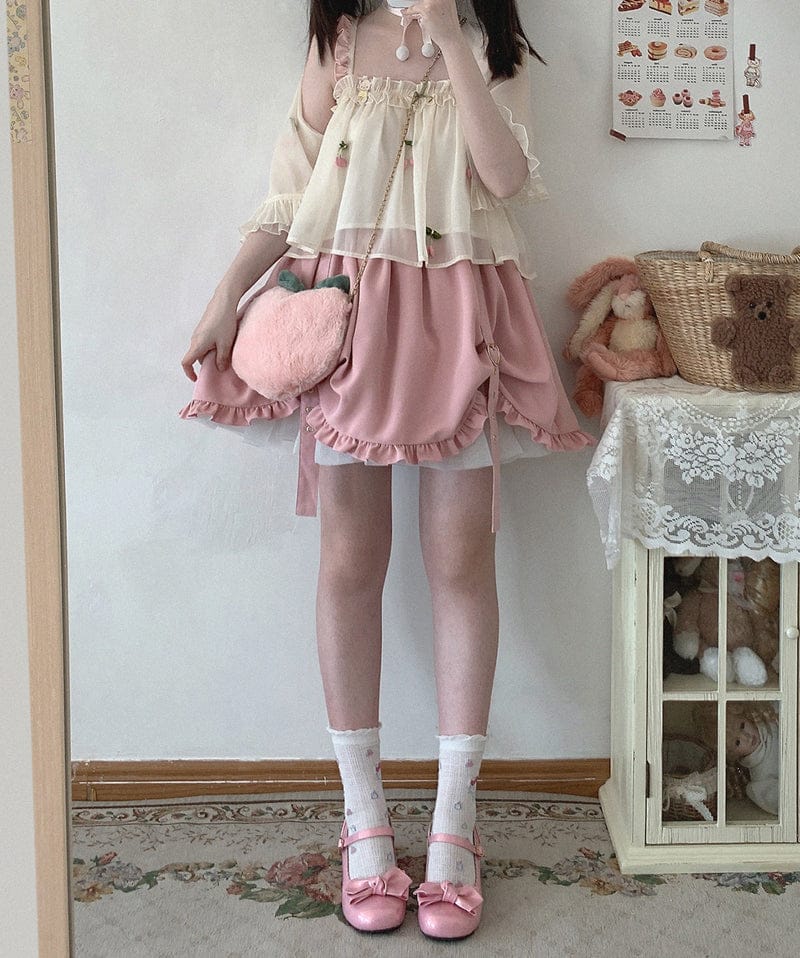 Kawaii Ruffle High Waist Heart Belt Skirt One Size Clothing and Accessories The Kawaii Shoppu