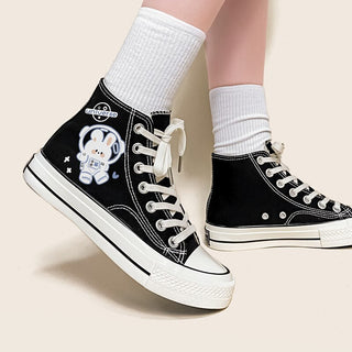 Kawaii Space Bunny Canvas Hi Tops Shoe Black Shoes by The Kawaii Shoppu | The Kawaii Shoppu