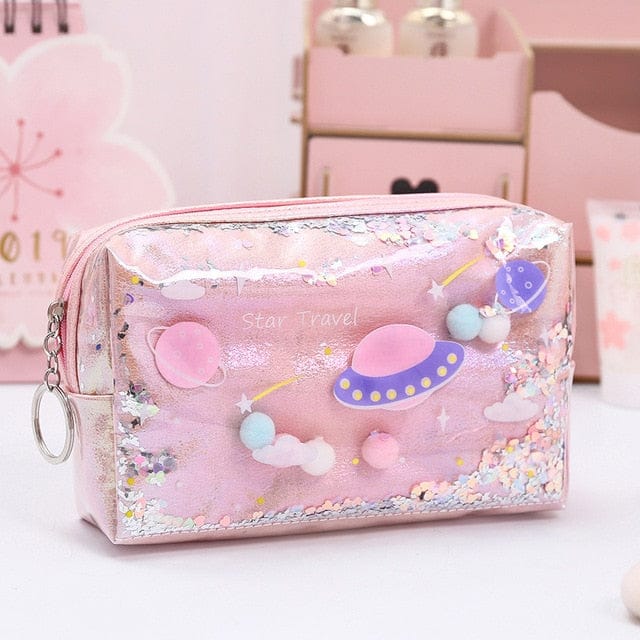 Kawaii Space Glitter Pencil case Large-Pink null The Kawaii Shoppu