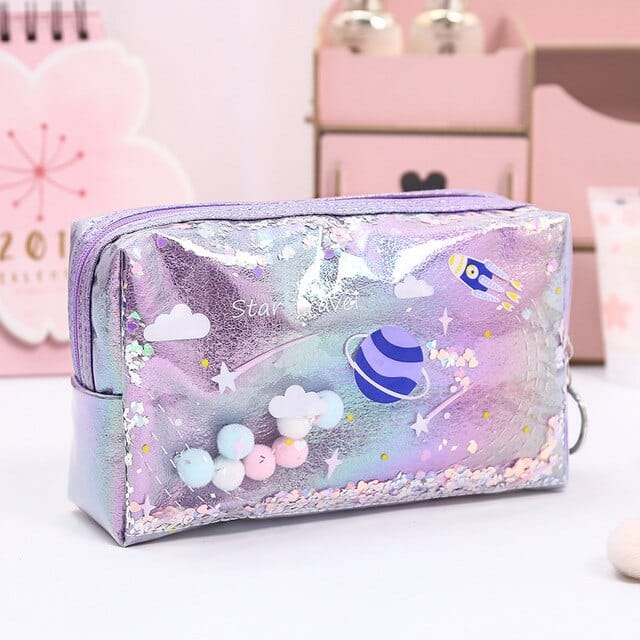 Kawaii Space Glitter Pencil case Large-Purple null The Kawaii Shoppu