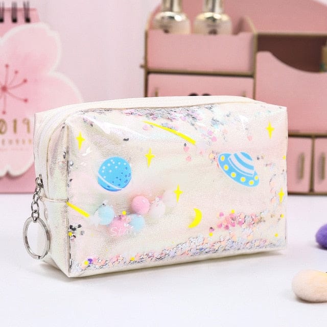 Kawaii Space Glitter Pencil case Large-White null The Kawaii Shoppu