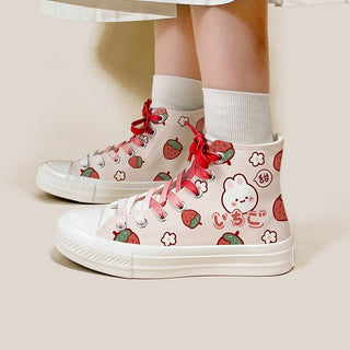 Kawaii Strawberry Bunny Canvas Sneaker Shoe White Shoes by The Kawaii Shoppu | The Kawaii Shoppu