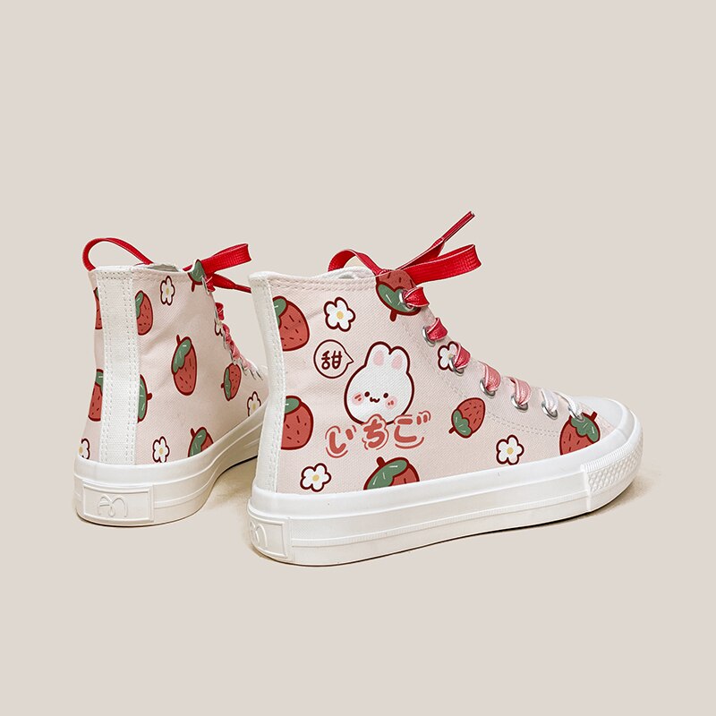 Kawaii Strawberry Bunny Canvas Sneaker Shoe White Shoes by The Kawaii Shoppu | The Kawaii Shoppu