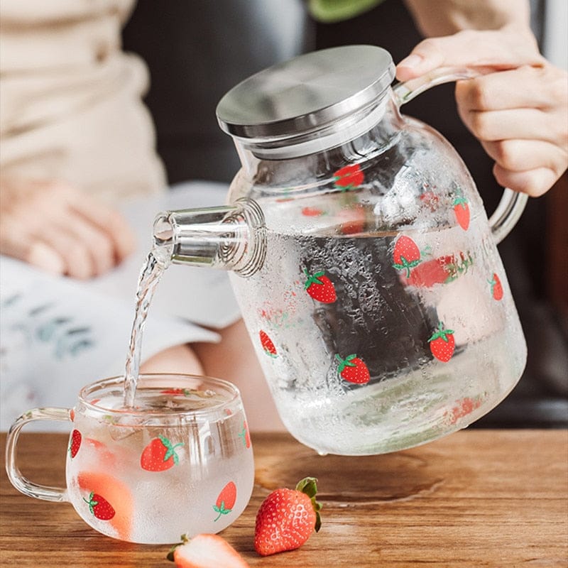 Kawaii Strawberry Glass Water Jug + Cup Cup The Kawaii Shoppu