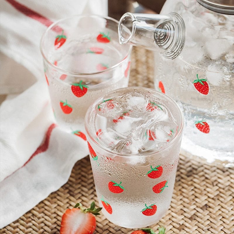 Kawaii Strawberry Glass Water Jug + Cup Cup The Kawaii Shoppu