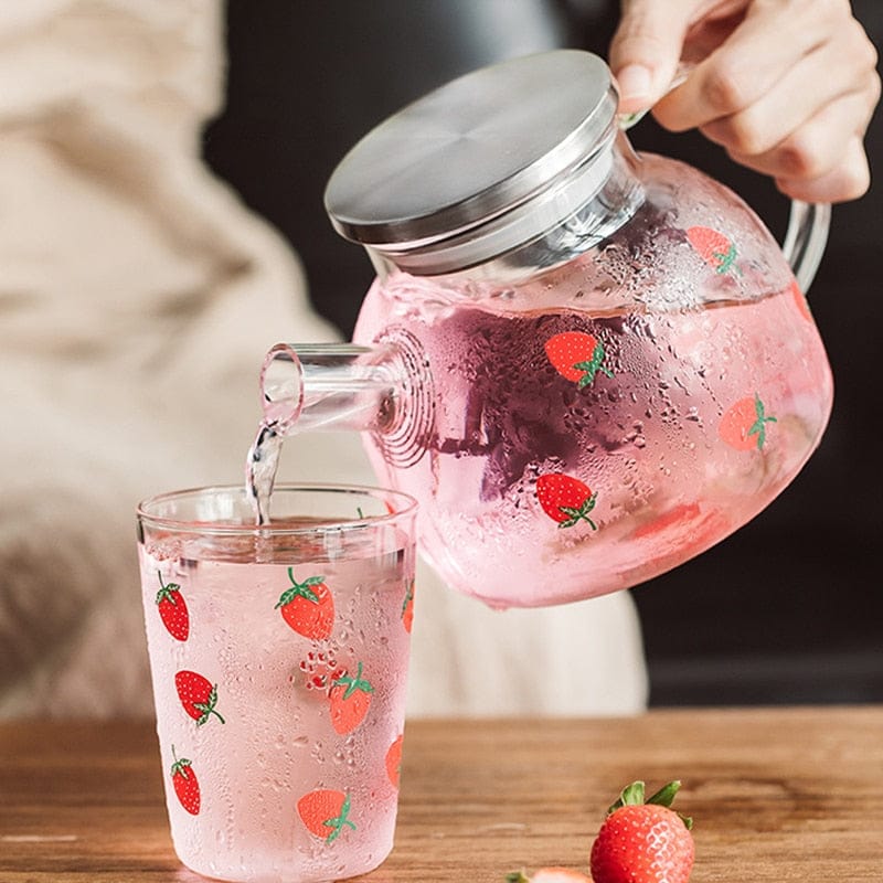 Kawaii Strawberry Glass Water Jug + Cup Cup The Kawaii Shoppu