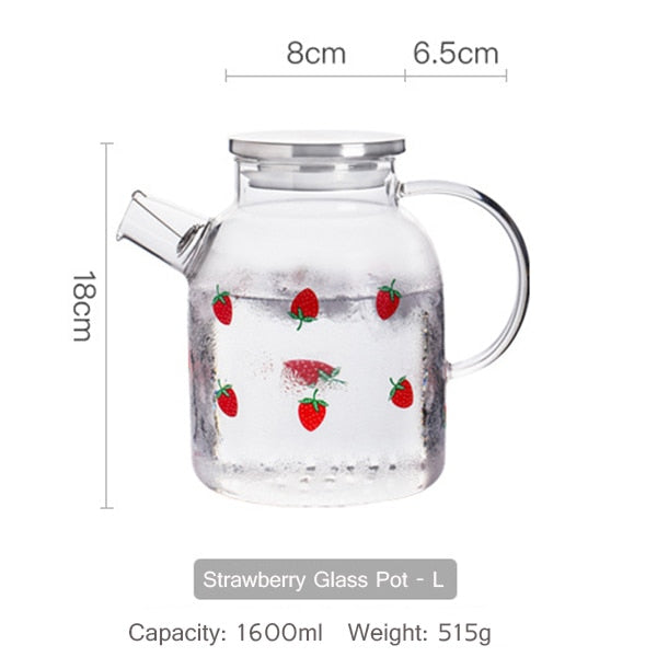 Kawaii Strawberry Glass Water Jug + Cup Jug 1600ml Cup by The Kawaii Shoppu | The Kawaii Shoppu