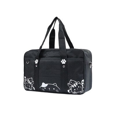 Kawaii Student Miaow Kitty Travel Bag black Bag by The Kawaii Shoppu | The Kawaii Shoppu