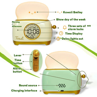 Kawaii Toast LED Night Light Digital Alarm Clock Electrical by The Kawaii Shoppu | The Kawaii Shoppu