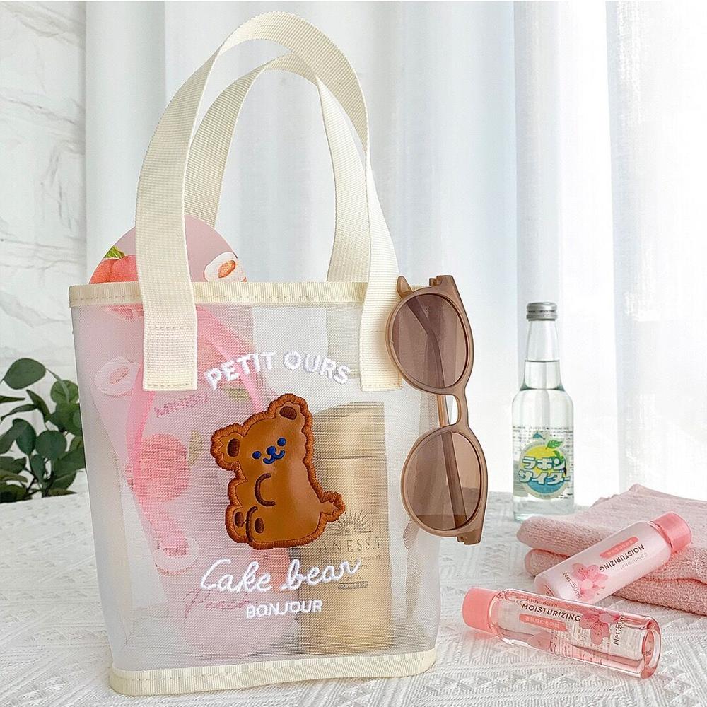 Kawaii Transparent Mesh Bear Shopping Tote Bag Bags by The Kawaii Shoppu | The Kawaii Shoppu