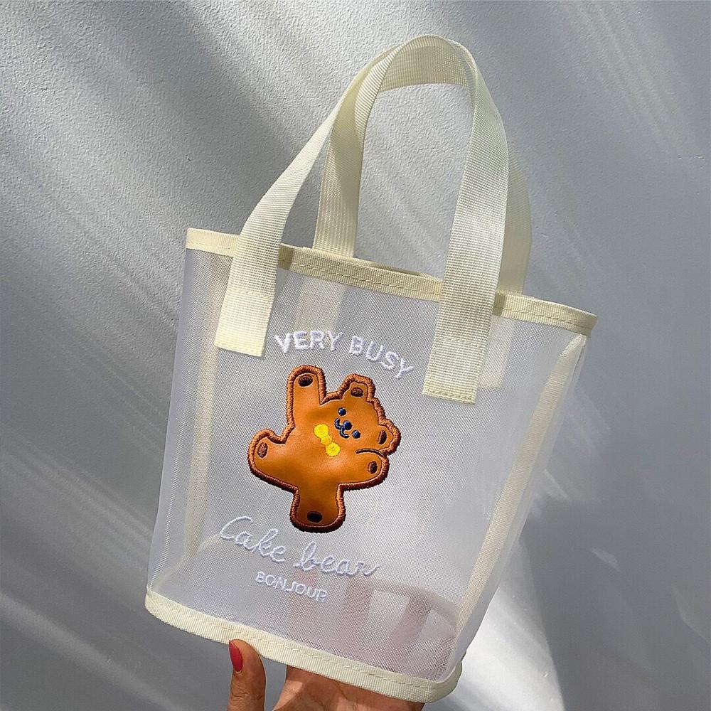 Kawaii Transparent Mesh Bear Shopping Tote Bag Bags by The Kawaii Shoppu | The Kawaii Shoppu