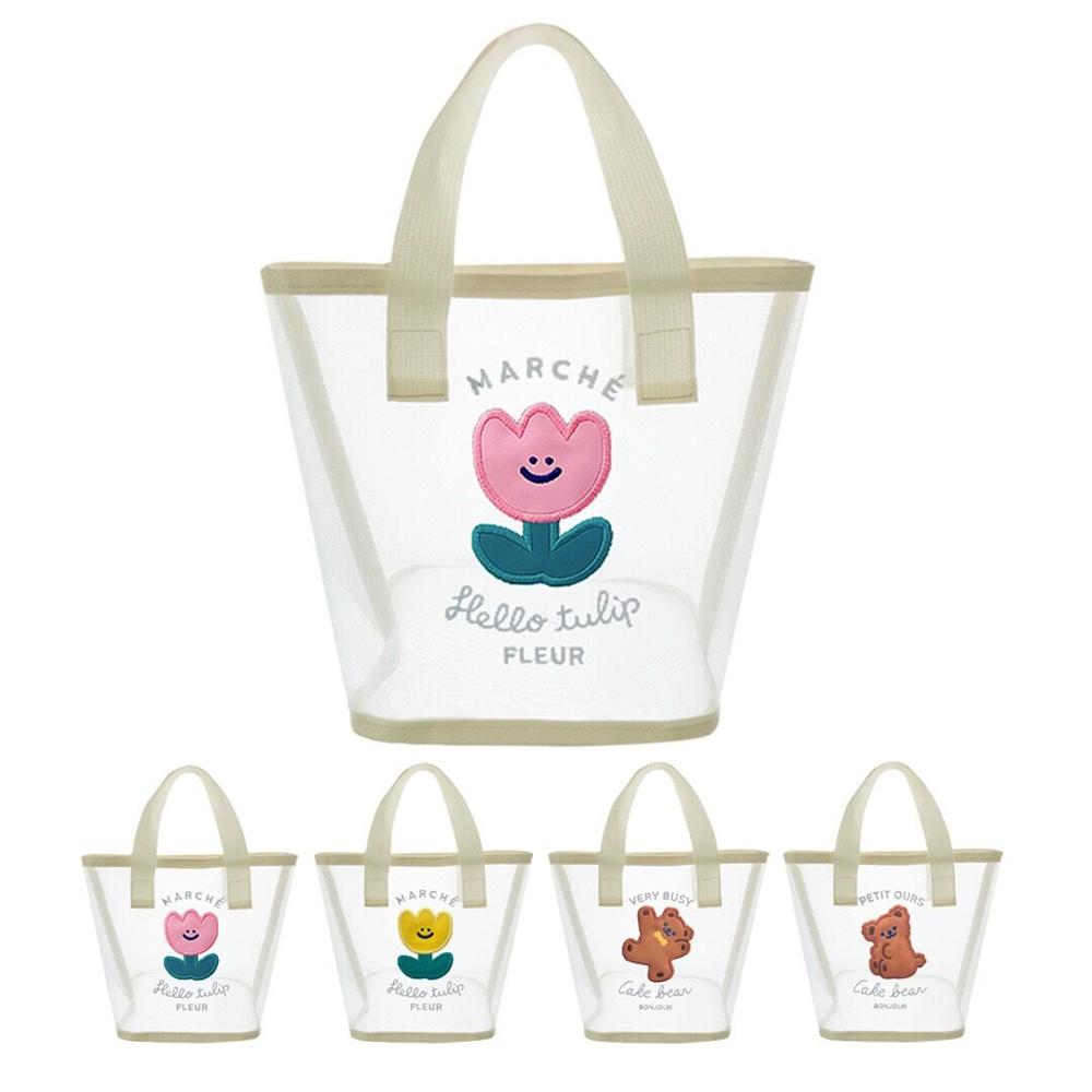 Kawaii Transparent Mesh Bear Shopping Tote Bag Bags by The Kawaii Shoppu | The Kawaii Shoppu