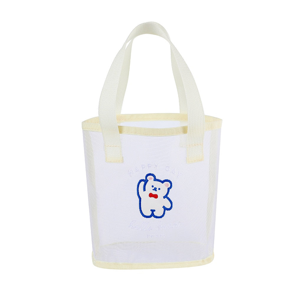 Kawaii Transparent Mesh Bear Shopping Tote Bag White Bear Bags by The Kawaii Shoppu | The Kawaii Shoppu