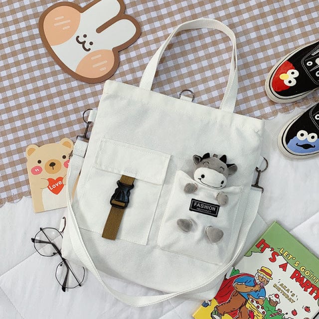 Kawaii Travel Tote Shopping Bag white calf pendant Bags The Kawaii Shoppu