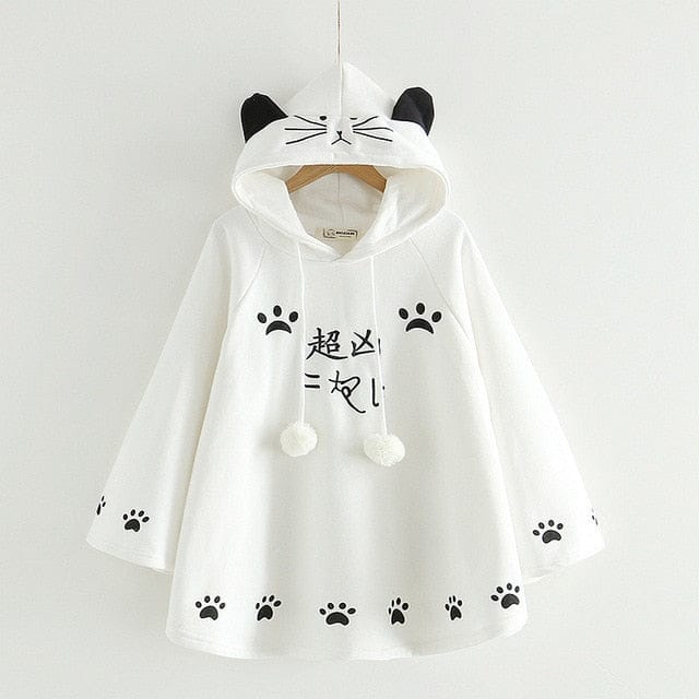 Kittie Ears Poncho Hoodie white hoodies One Size Fashion The Kawaii Shoppu